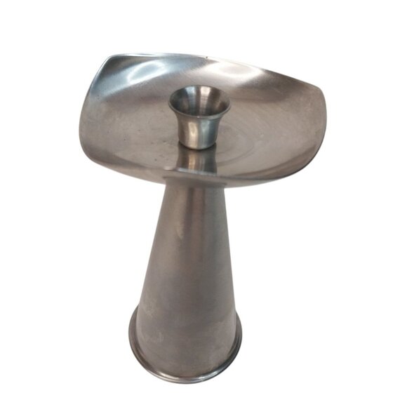 Mid Century Stainless Steel Silver Tone Danish Style Candle Stick Holder Taper - Picture 1 of 4